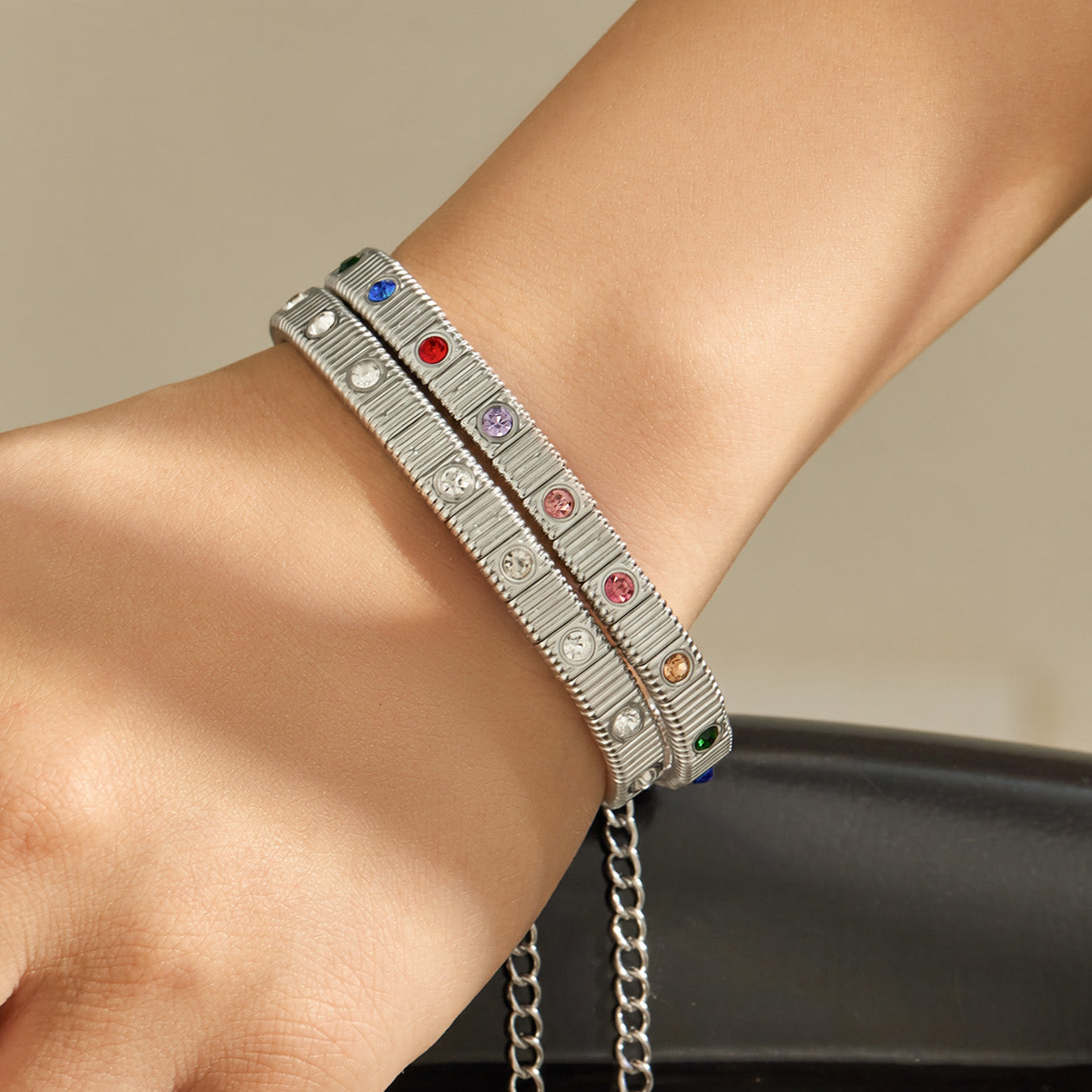 316L Stainless Steel 18K PVD Gold Colorful Zircon Bracelet made with 316L stainless steel and 18K PVD gold finish for wholesale jewelry buyers - image 22