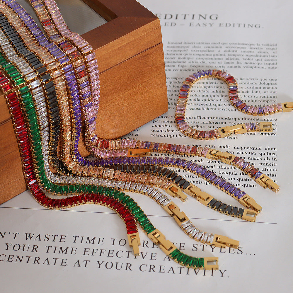 316L Stainless Steel 18K PVD Gold Colorful Zircon Bracelet made with 316L stainless steel and 18K PVD gold finish for wholesale jewelry buyers - image 3