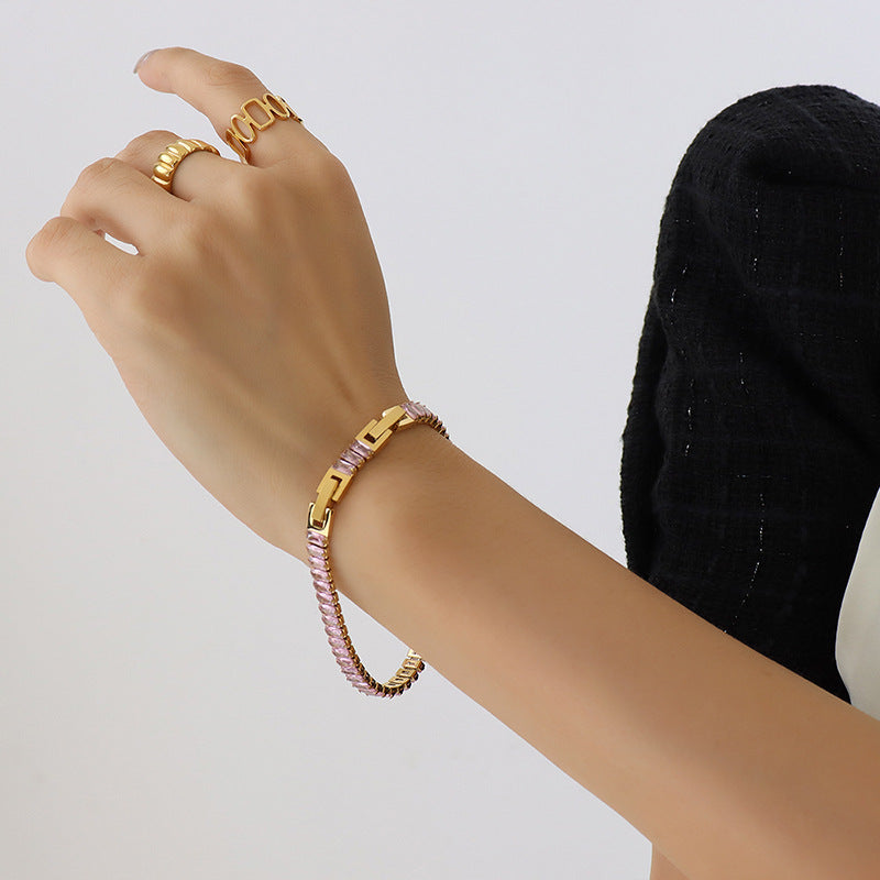 316L Stainless Steel 18K PVD Gold Colorful Zircon Bracelet made with 316L stainless steel and 18K PVD gold finish for wholesale jewelry buyers - image 6