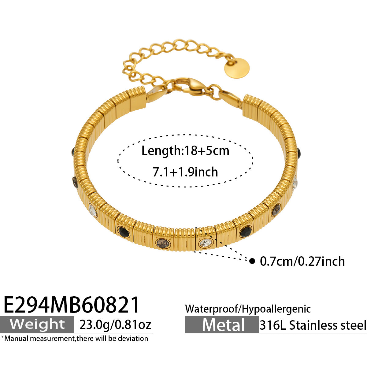 316L Stainless Steel 18K PVD Gold Colorful Zircon Bracelet made with 316L stainless steel and 18K PVD gold finish for wholesale jewelry buyers - image 9