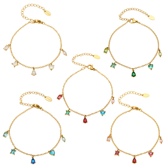 Colorful zircon bracelet and anklet set