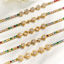 Colorful zircon chain bracelets flat lay