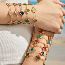 Colorful zircon charm bracelet worn on wrist