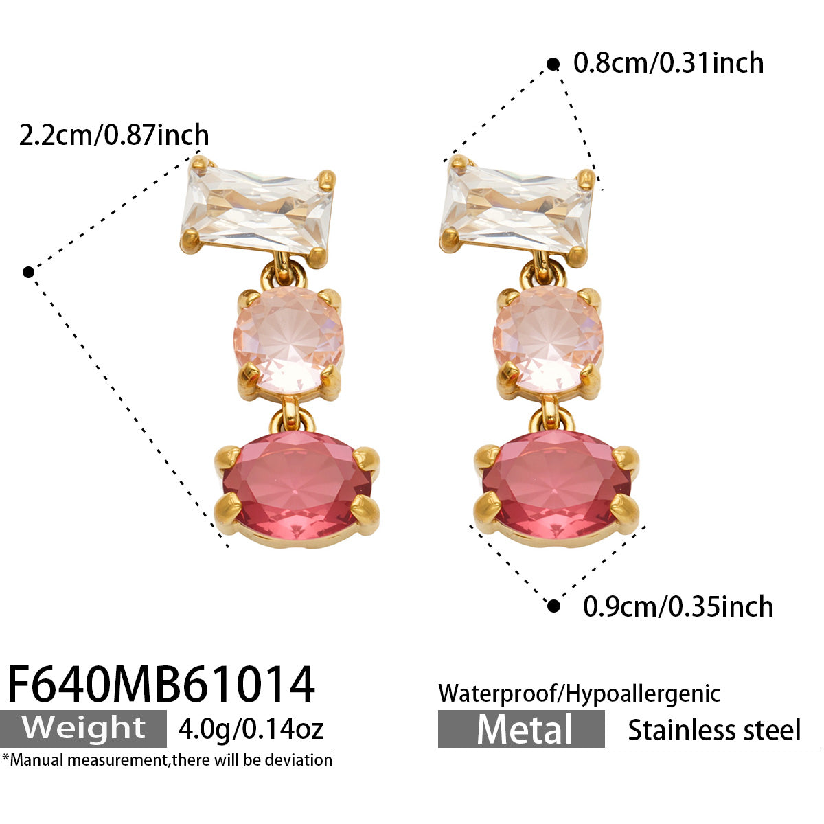 316L Stainless Steel 18K PVD Gold Colorful Zircon Earrings made with 316L stainless steel and 18K PVD gold finish for wholesale jewelry buyers - image 12