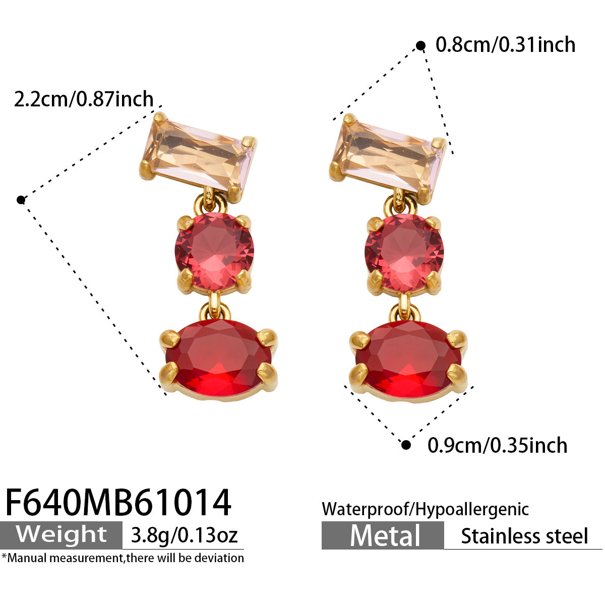316L Stainless Steel 18K PVD Gold Colorful Zircon Earrings made with 316L stainless steel and 18K PVD gold finish for wholesale jewelry buyers - image 15