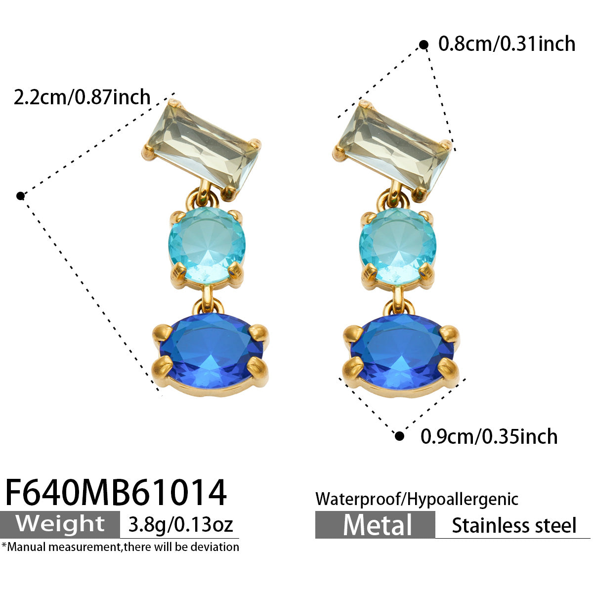316L Stainless Steel 18K PVD Gold Colorful Zircon Earrings made with 316L stainless steel and 18K PVD gold finish for wholesale jewelry buyers - image 16