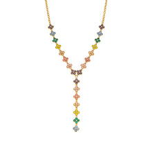 MiduoduoJewelry colorful zircon floral lariat necklace with a multicolor Y-shaped drop
