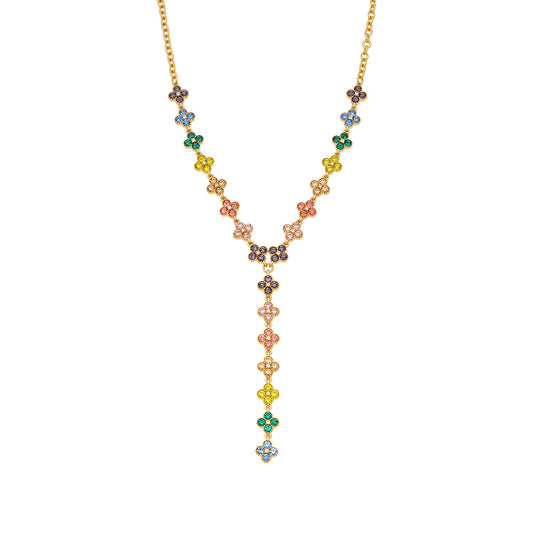 MiduoduoJewelry colorful zircon floral lariat necklace with a multicolor Y-shaped drop