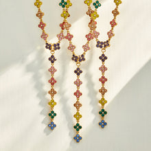 Colorful zircon floral necklace details displayed in multiple vertical arrangements