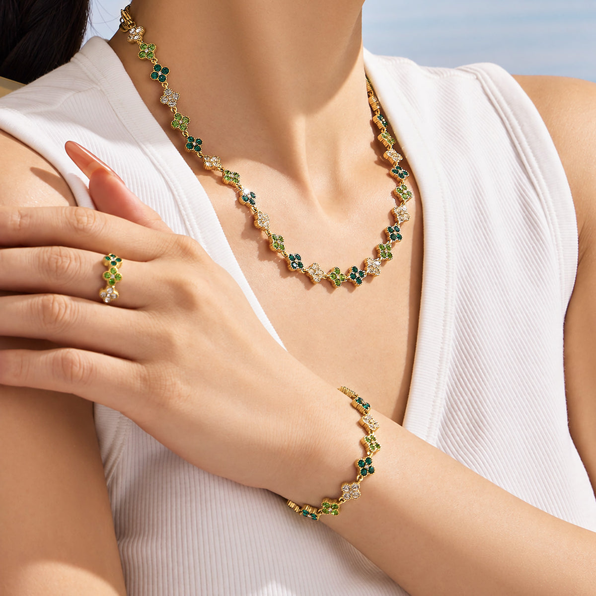 316L Stainless Steel 18K PVD Gold Colorful Zircon Matching Collection made with 316L stainless steel and 18K PVD gold finish for wholesale jewelry buyers - image 22
