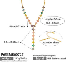 MiduoduoJewelry colorful zircon lariat necklace length, drop and product specification guide