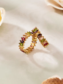 Women's colorful zircon ring featuring elegant gemstone design and gold finish