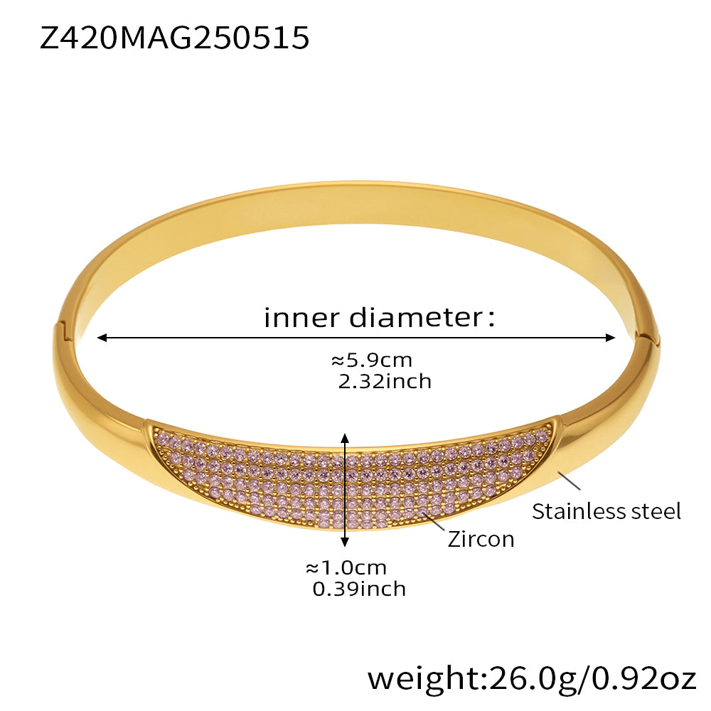 gold crescent pink zircon paved bangle size weight chart - 18k gold bangle dimensions