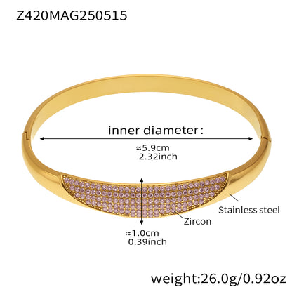 gold crescent pink zircon paved bangle size weight chart - 18k gold bangle dimensions