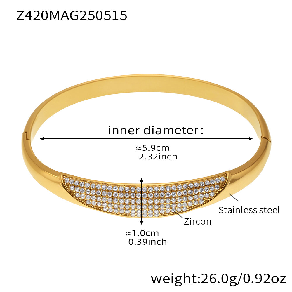 gold crescent zircon paved bangle size weight chart - 18k pvd gold plated stainless steel