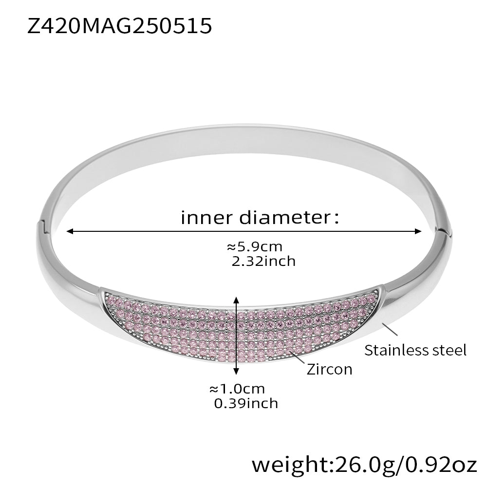 silver crescent pink zircon paved bangle size weight chart - stainless steel bangle specs