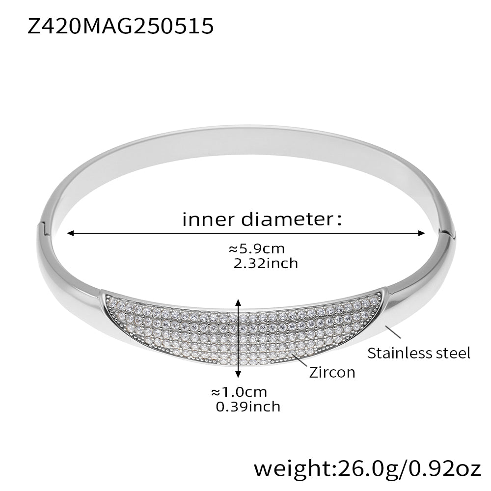 silver crescent zircon paved bangle size weight chart - stainless steel jewelry dimensions