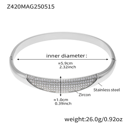 silver crescent zircon paved bangle size weight chart - stainless steel jewelry dimensions
