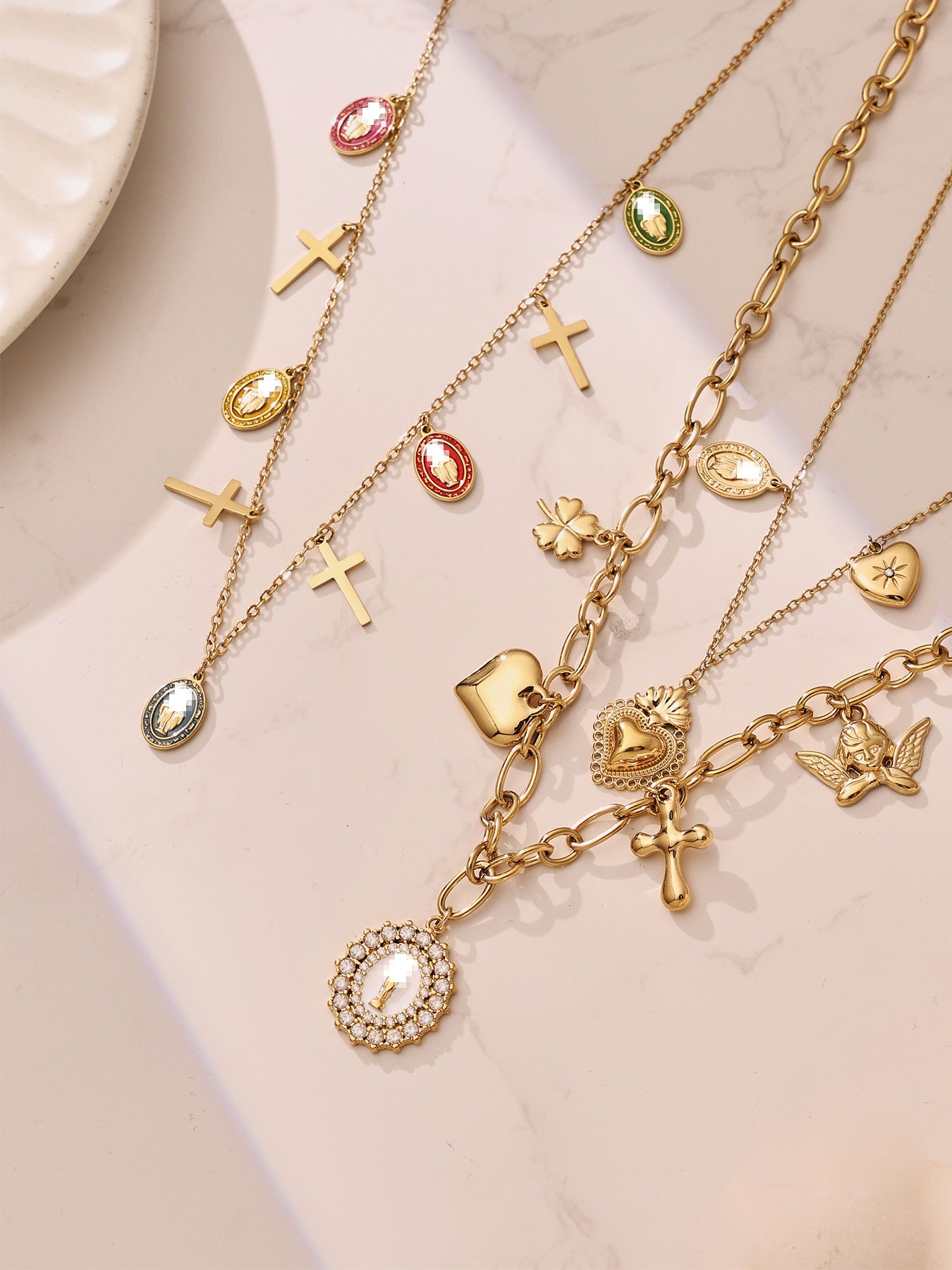 316L Stainless Steel 18K PVD Gold Cross Oil Pendant Necklace made with 316L stainless steel and 18K PVD gold finish for wholesale jewelry buyers - image 3