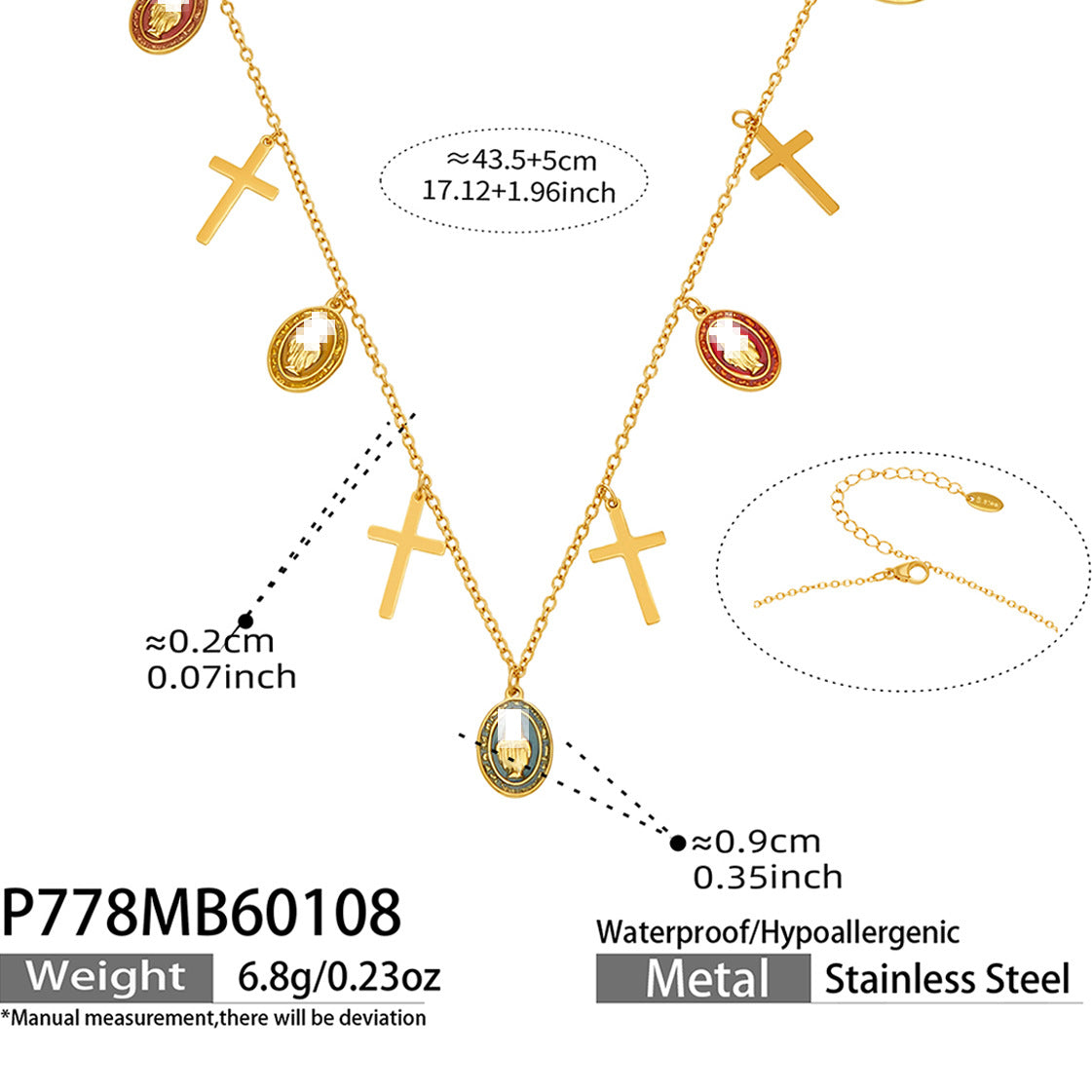 316L Stainless Steel 18K PVD Gold Cross Oil Pendant Necklace made with 316L stainless steel and 18K PVD gold finish for wholesale jewelry buyers - image 8