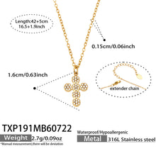Size guide for the gold cross pendant necklace with chain and pendant measurements