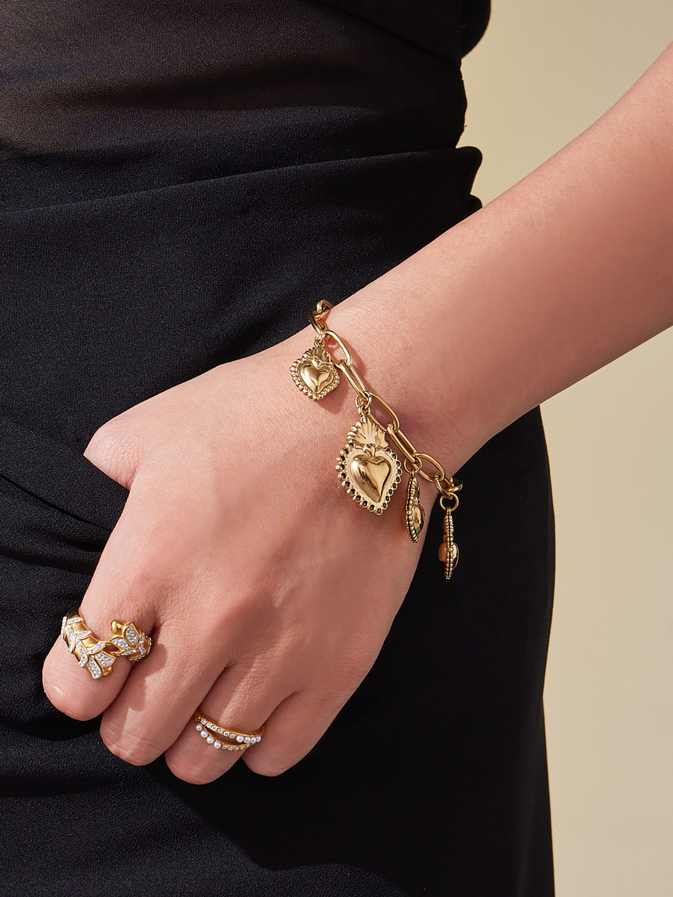 gold crown heart diy jewelry set bracelet with stainless steel chain and heart charms
