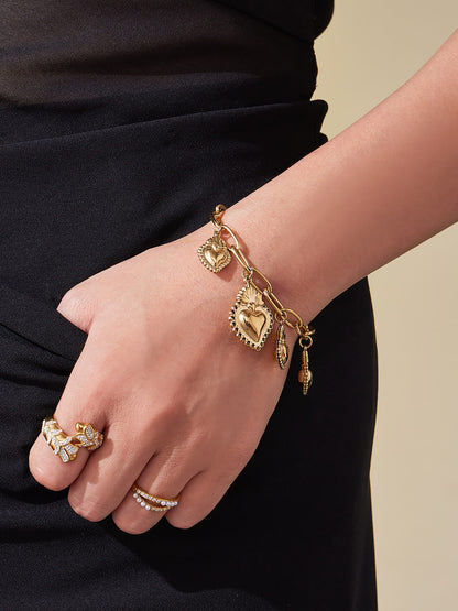 gold crown heart diy jewelry set bracelet with stainless steel chain and heart charms
