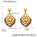 TXF519-Gold Colorful Natural Stone Heart Earrings
