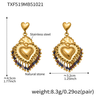 crown heart diy jewelry set natural stone heart earrings size weight and stainless steel material
