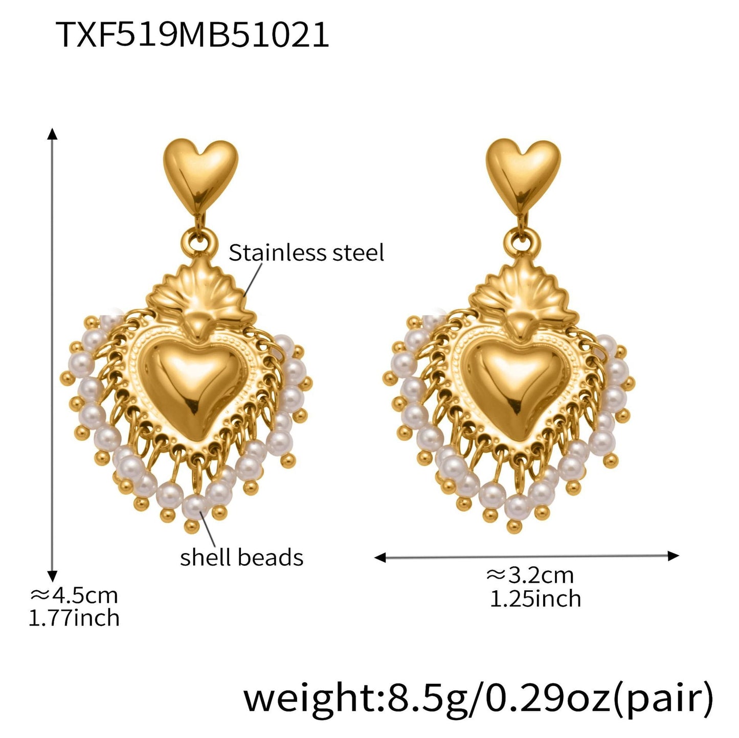 crown heart diy jewelry set shell bead heart earrings size weight and material details
