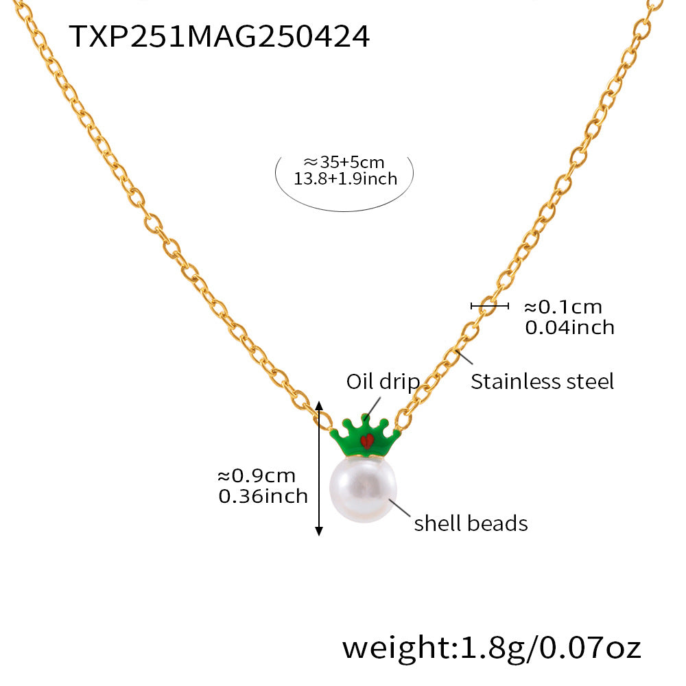 316L Stainless Steel 18K PVD Gold Crown Pearl Necklace made with 316L stainless steel and 18K PVD gold finish for wholesale jewelry buyers - image 6