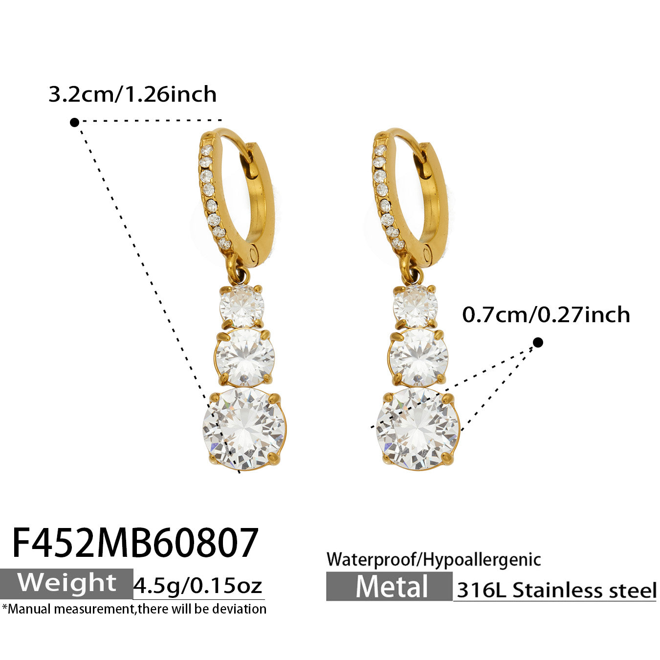 Cubic zirconia droplet earrings size and product detail guide