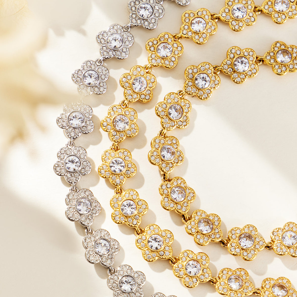 Assorted gold-tone and steel-tone cubic zirconia flower link bracelets