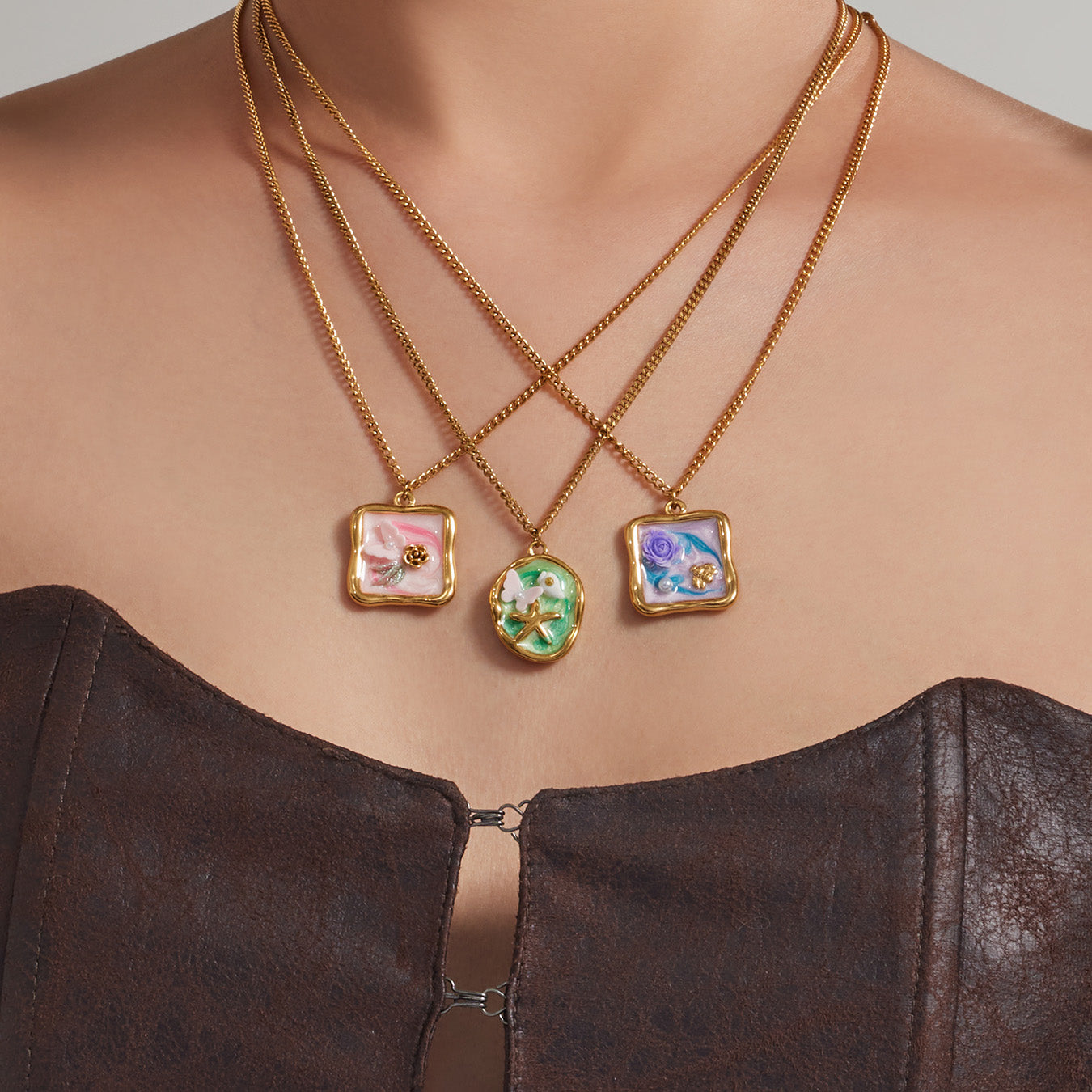 Custom Enamel Floral Necklace Manufacturing | 316L Stainless Steel OEM Jewelry