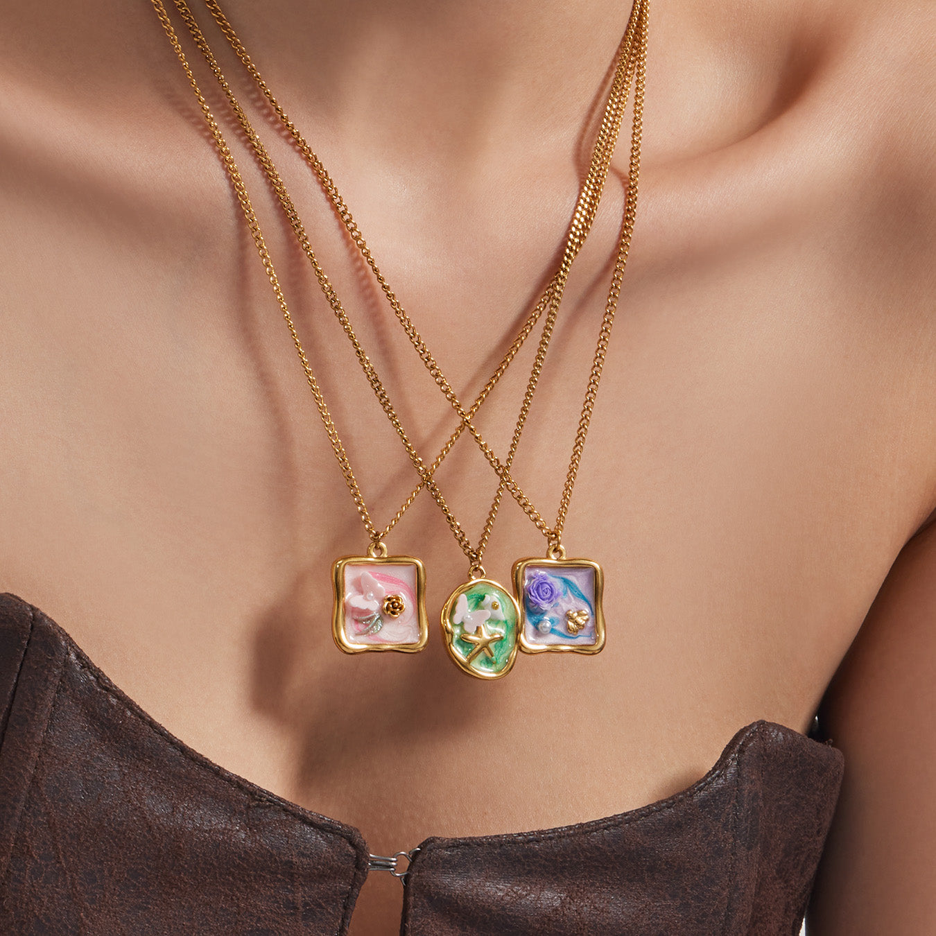 Custom Enamel Floral Necklace Manufacturing | 316L Stainless Steel OEM Jewelry