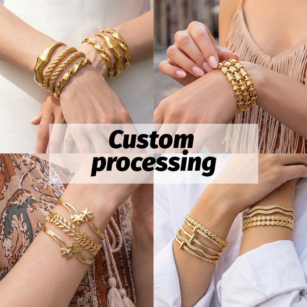 Custom 316L Stainless Steel 18K Gold PVD Geometric Bangles – Wholesale Luxury Jewelry for Private Label