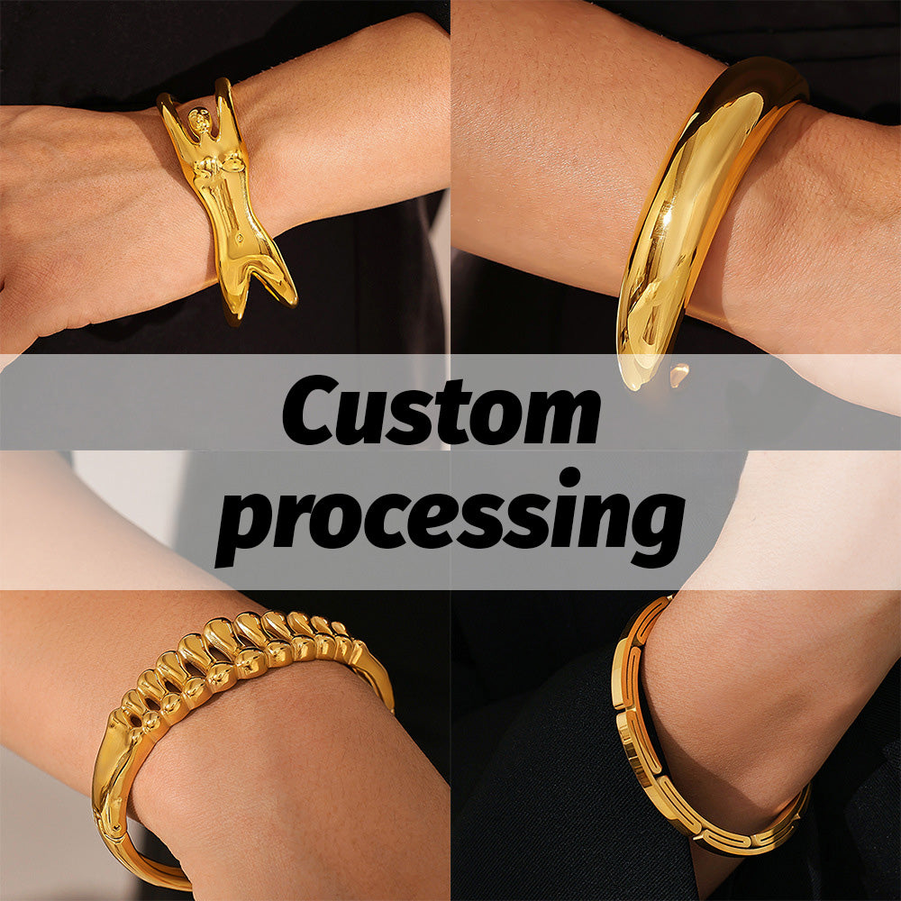 Custom 316L Stainless Steel 18K Gold PVD Geometric Bangles – Wholesale Luxury Jewelry for Private Label