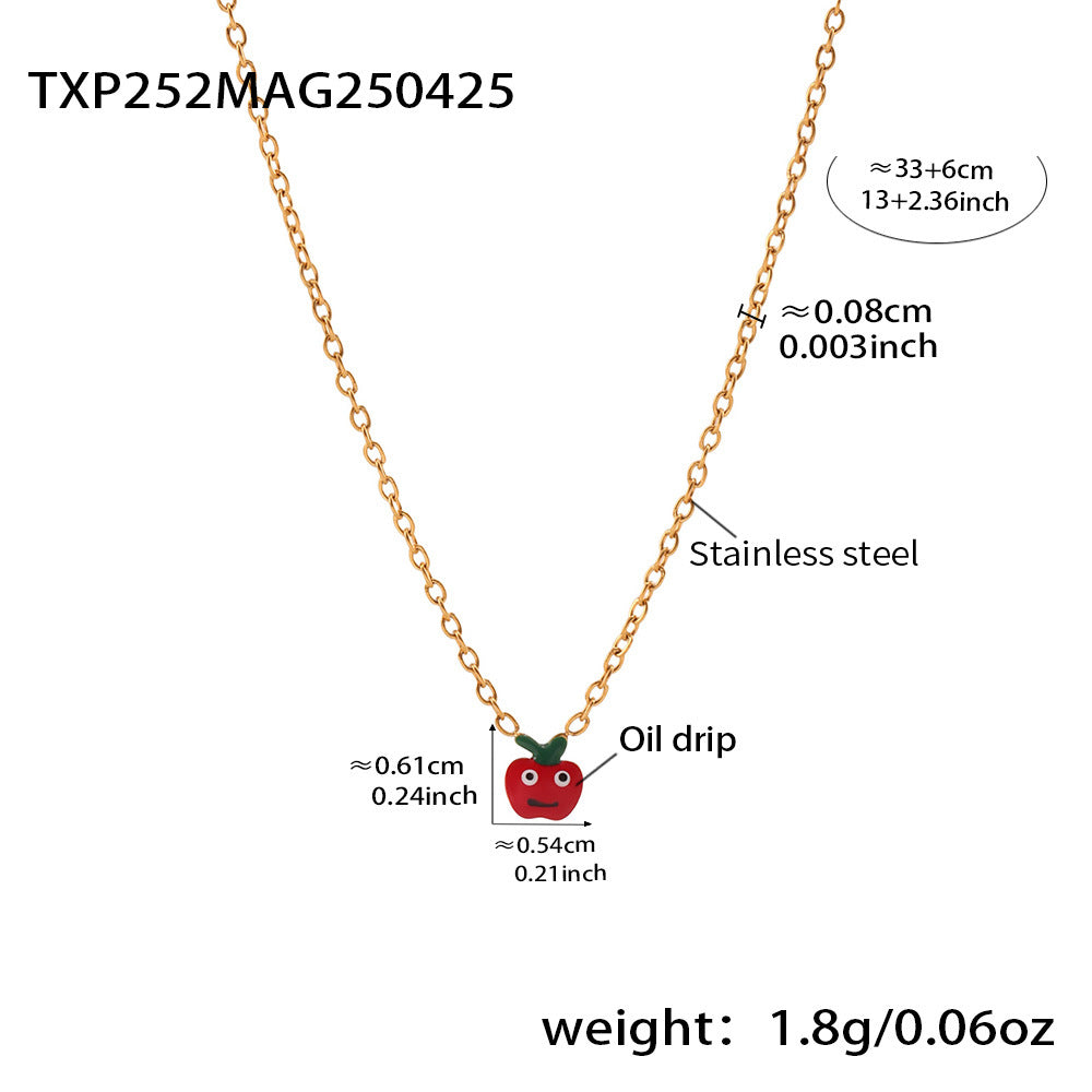 316L Stainless Steel 18K PVD Gold Cute Red Apple Necklace made with 316L stainless steel and 18K PVD gold finish for wholesale jewelry buyers - image 6