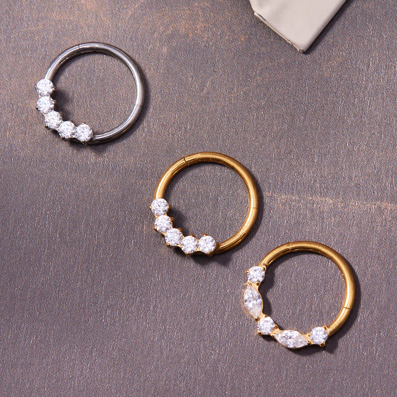 CZ Paved Titanium Seamless Nose Ring - 18K Gold Plated Piercing Hoop - Image 1