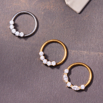 CZ Paved Titanium Seamless Nose Ring - 18K Gold Plated Piercing Hoop - Image 1