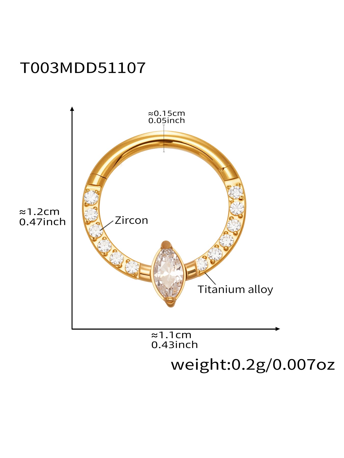 CZ Paved Titanium Seamless Nose Ring - 18K Gold Plated Piercing Hoop - Image 18