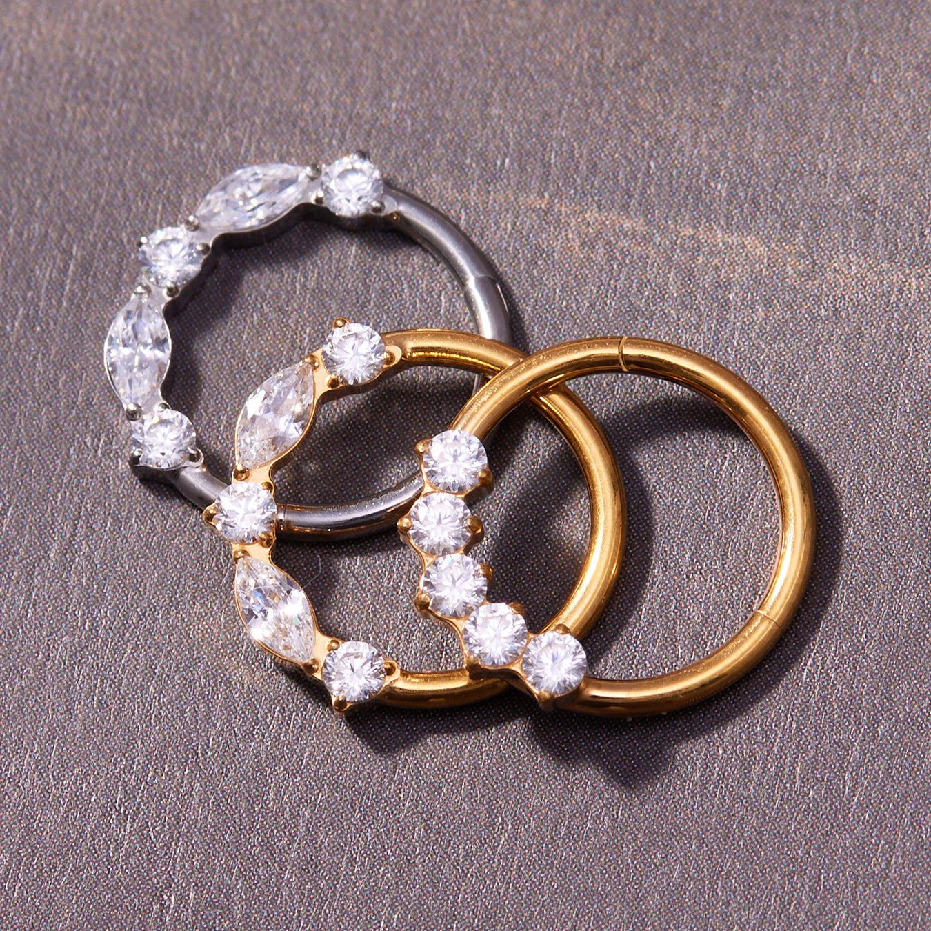 CZ Paved Titanium Seamless Nose Ring - 18K Gold Plated Piercing Hoop - Image 2