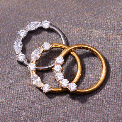 CZ Paved Titanium Seamless Nose Ring - 18K Gold Plated Piercing Hoop - Image 2