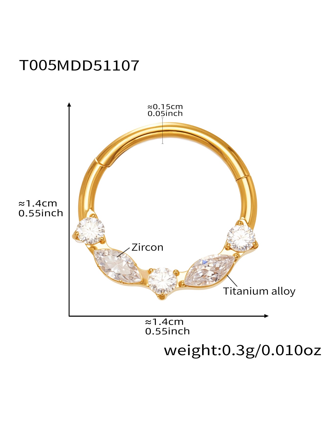 CZ Paved Titanium Seamless Nose Ring - 18K Gold Plated Piercing Hoop - Image 28