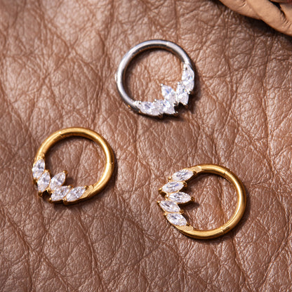 CZ Paved Titanium Seamless Nose Ring - 18K Gold Plated Piercing Hoop - Image 3