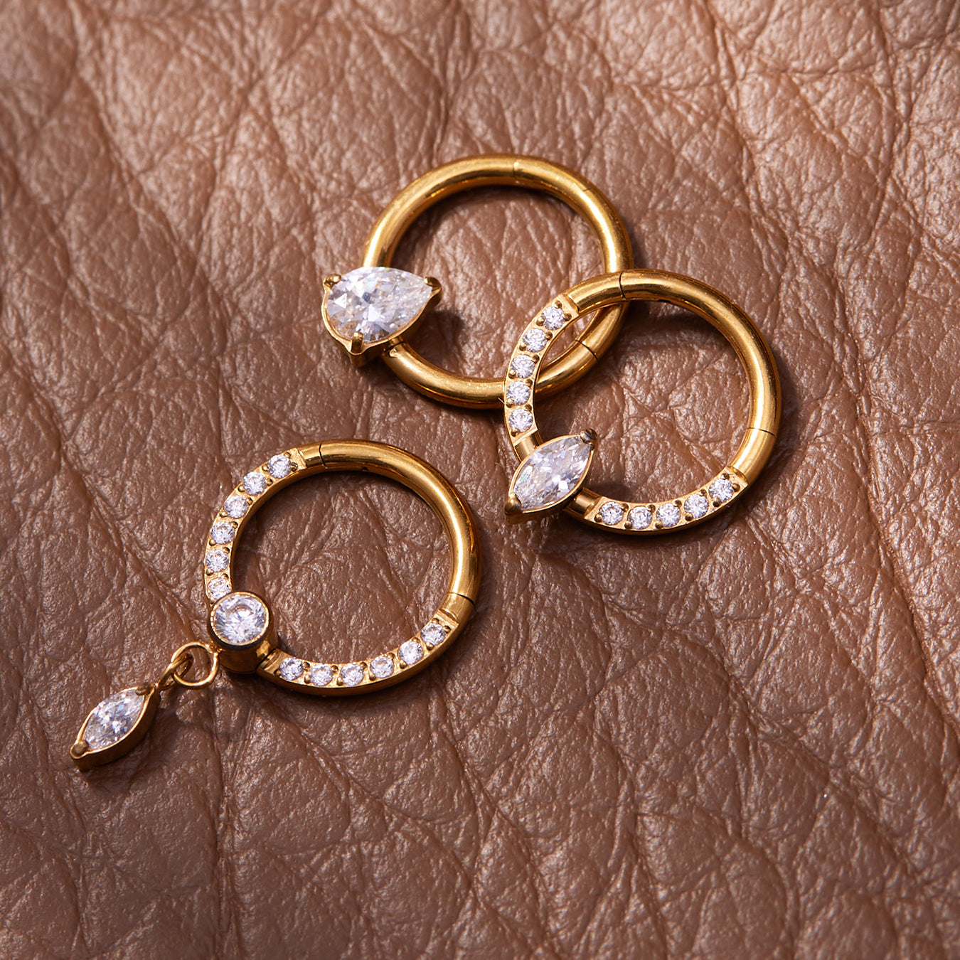 CZ Paved Titanium Seamless Nose Ring - 18K Gold Plated Piercing Hoop - Image 4