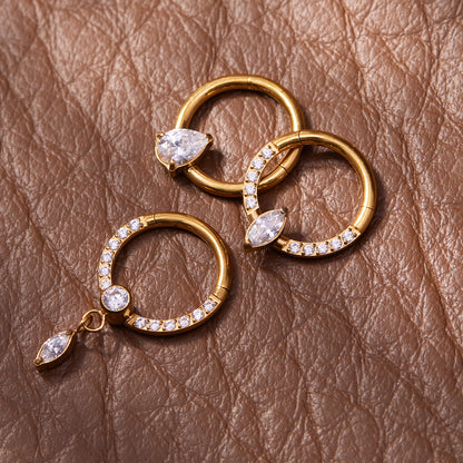 CZ Paved Titanium Seamless Nose Ring - 18K Gold Plated Piercing Hoop - Image 4