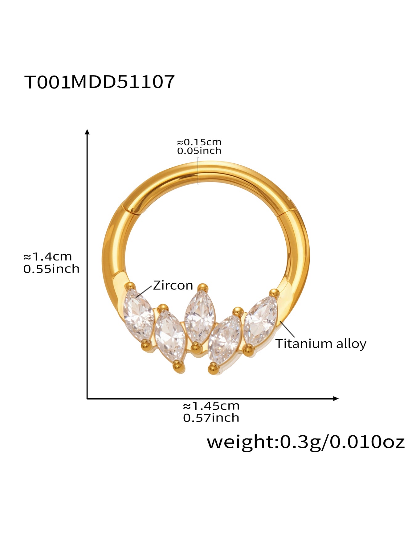 CZ Paved Titanium Seamless Nose Ring - 18K Gold Plated Piercing Hoop - Image 8