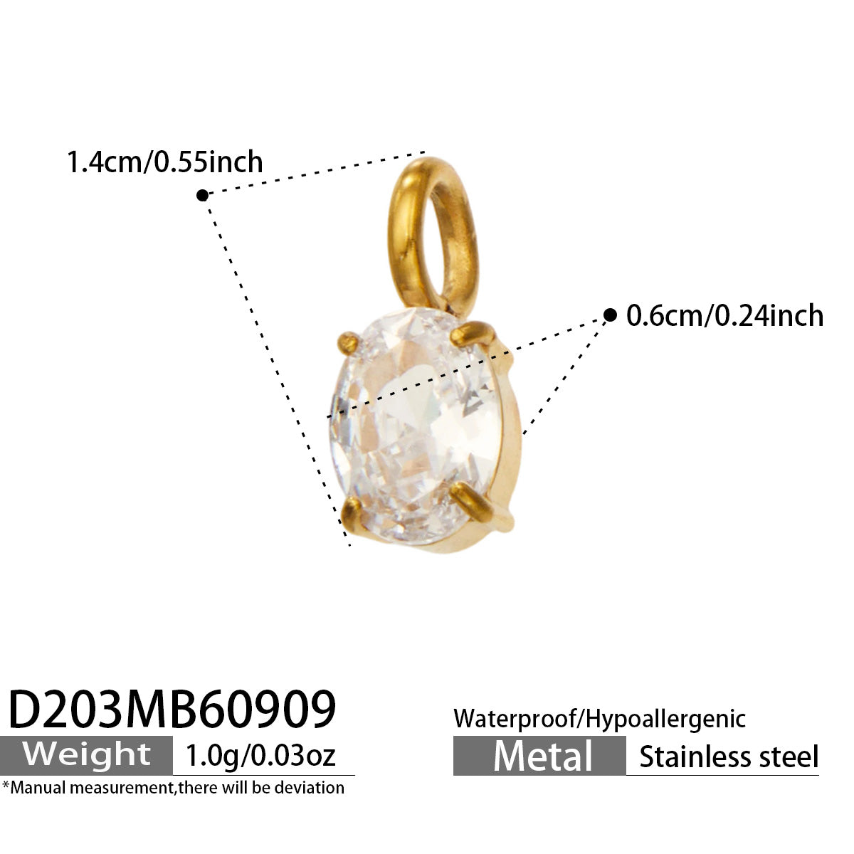 D203 zircon oval pendant size details