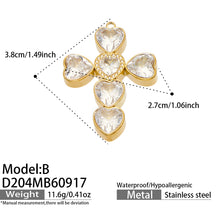 D204 Model B heart zircon cross pendant in gold tone with size details